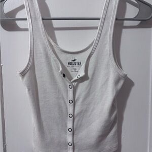 Hollister Women's White Button-Up Tank Top